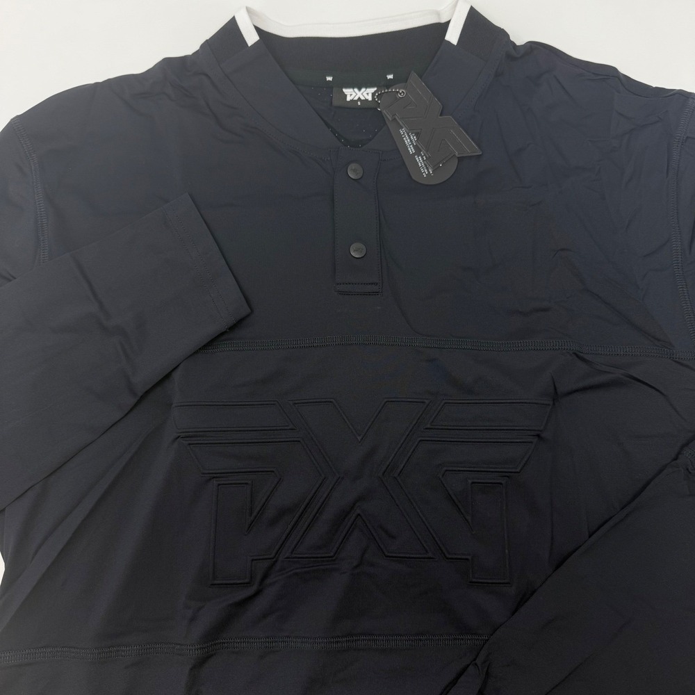 PXG Mens Long Sleeve Wedge Collar Polo Black Embossed Logo Size Small NEW